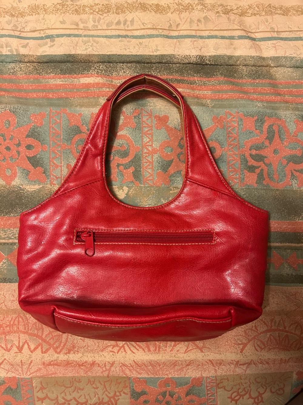 Red Leather Shoulder Bag - Classic Women's Tote